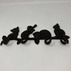 Cast Iron Cat Tails Wall Hook Rack Heavy Duty Key Towel Coat Hanger Rustic Brown